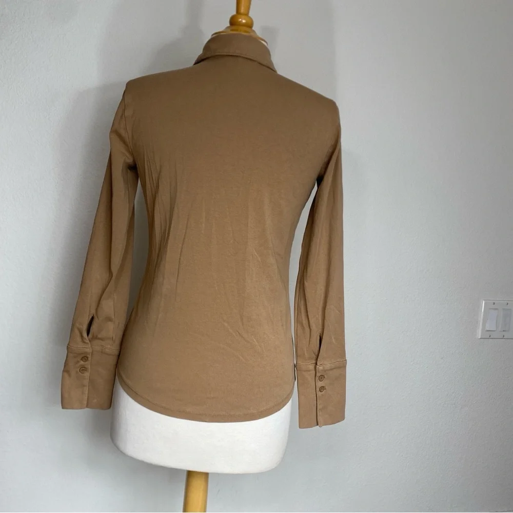 Banana Republic Women Milk Chocolate Collared Ponte Button Top Size Small Casual - Picture 3 of 14
